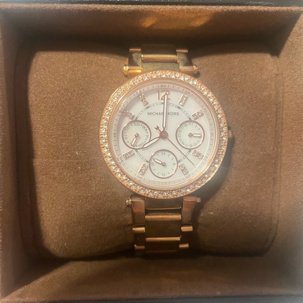 Michael Kors Gold Chronograph Watch with Crystal Accents